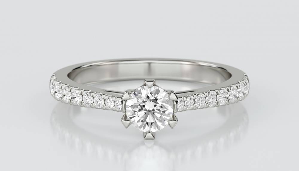 Round Diamond Shoulder Set Engagement Ring set in Platinum