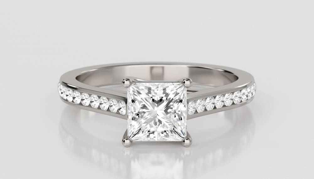 Princess Diamond Shoulder Set Ring set in Platinum