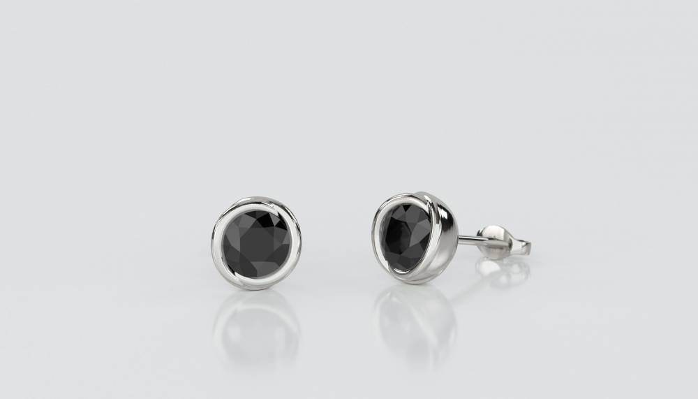 Round Black Diamond Earrings P