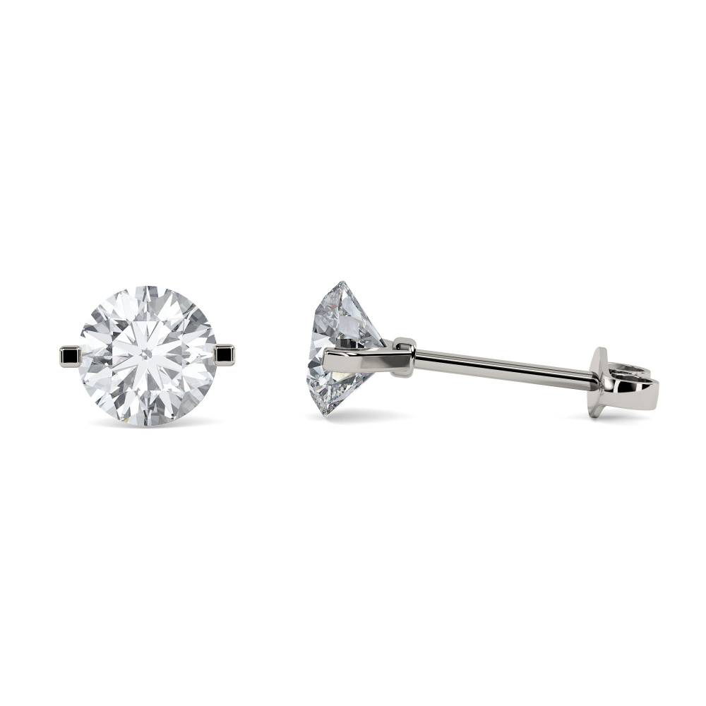 Unique Two Prong Round Diamond Stud Earrings W