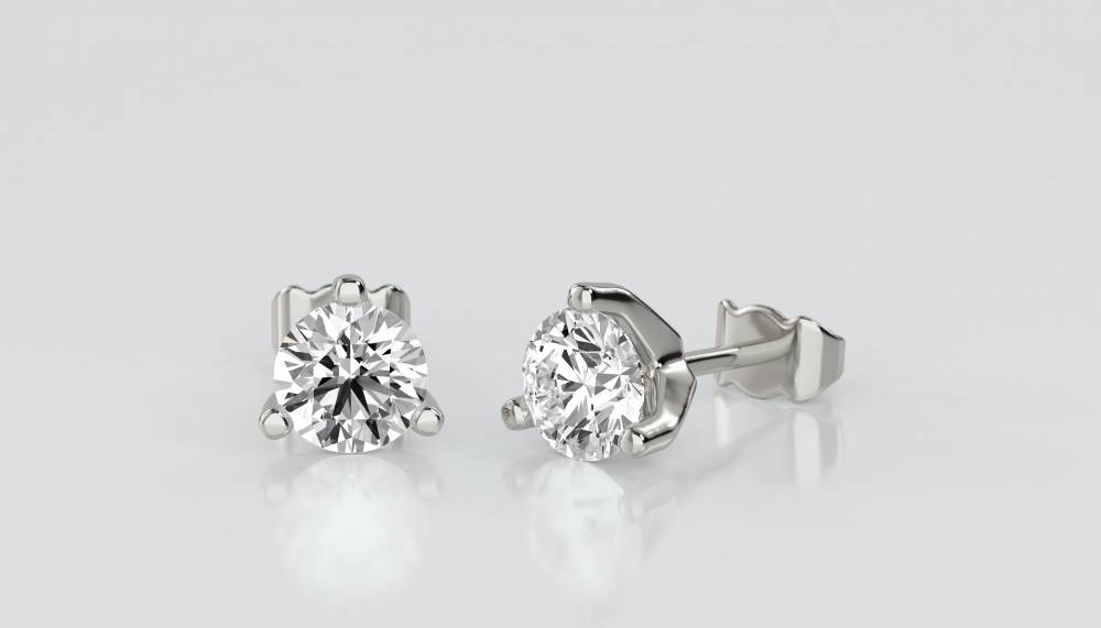 3 Claw Round Diamond Stud Earrings P