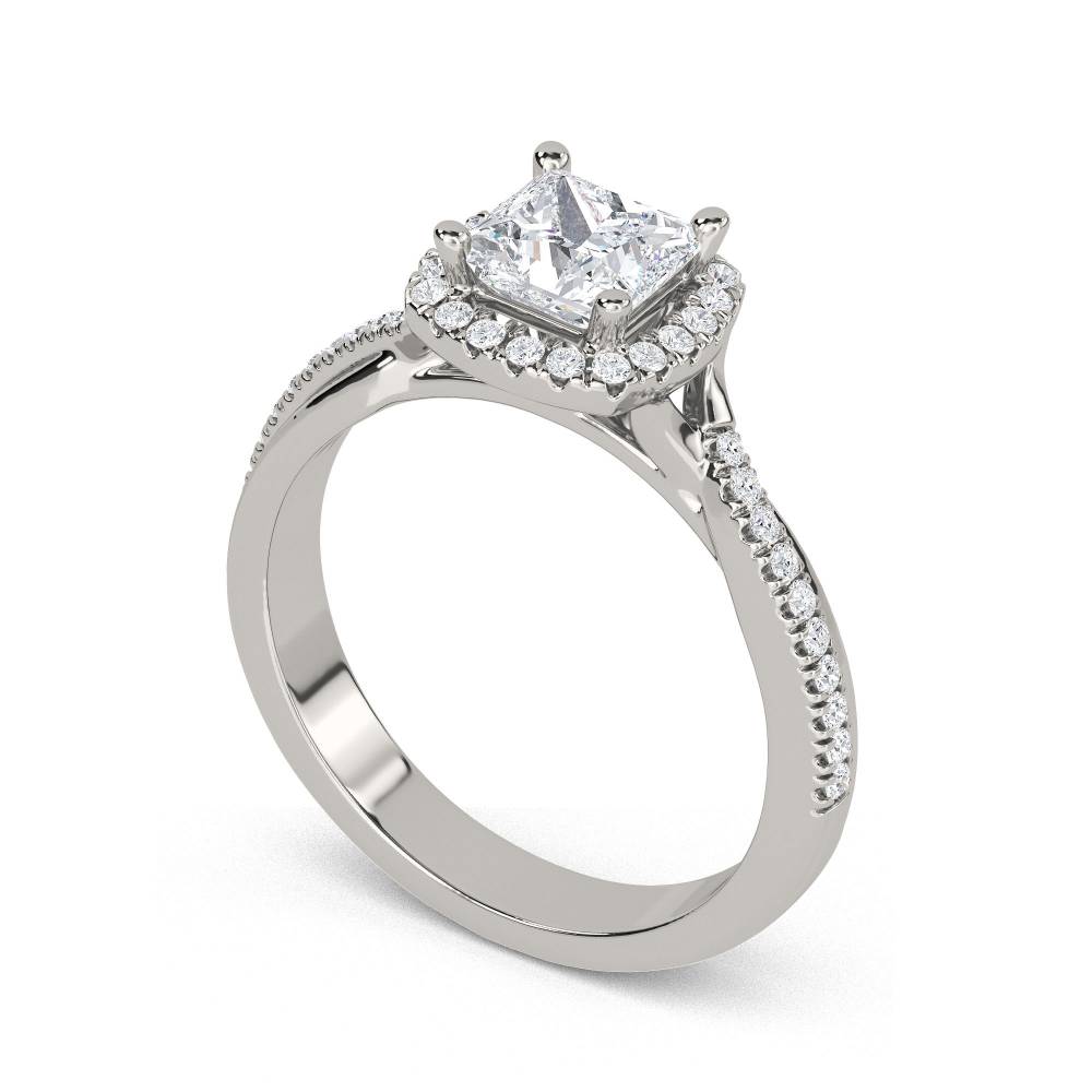 Princess Diamond Single Halo Shoulder Set Ring set in Platinum