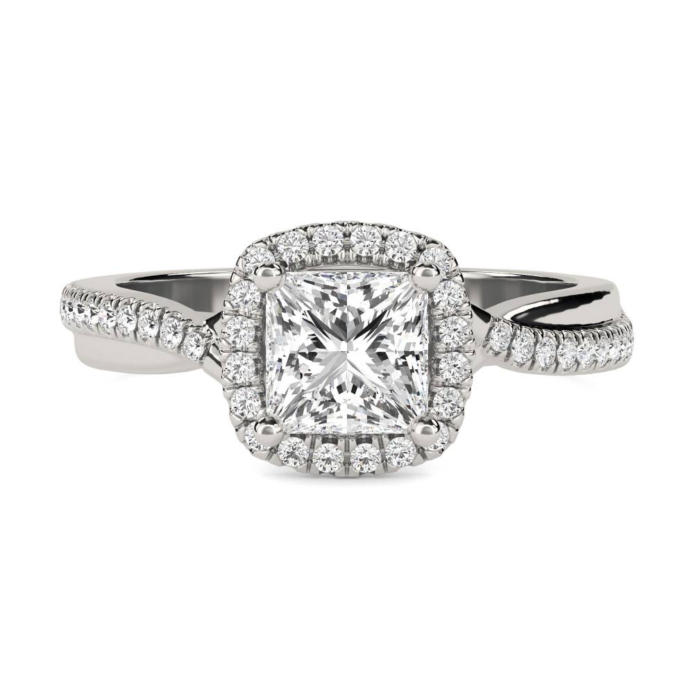 Princess Diamond Single Halo Shoulder Set Ring set in Platinum