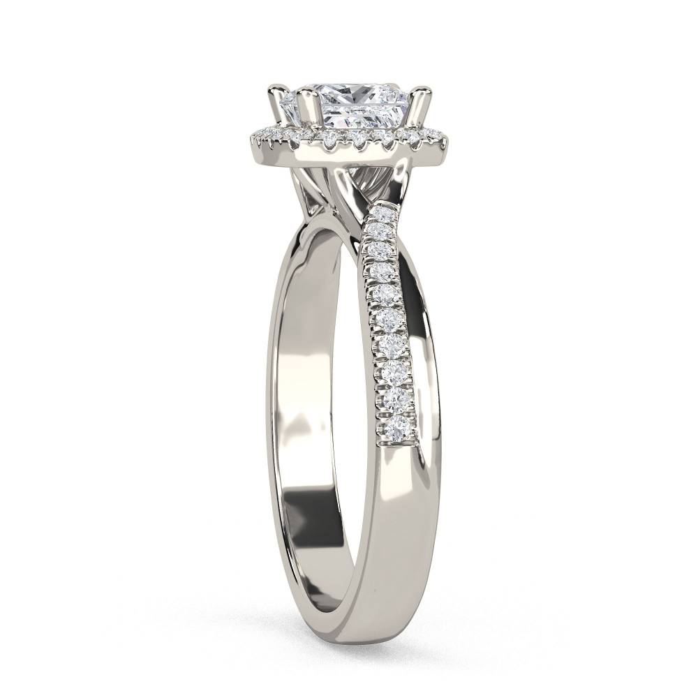 Princess Diamond Single Halo Shoulder Set Ring set in Platinum