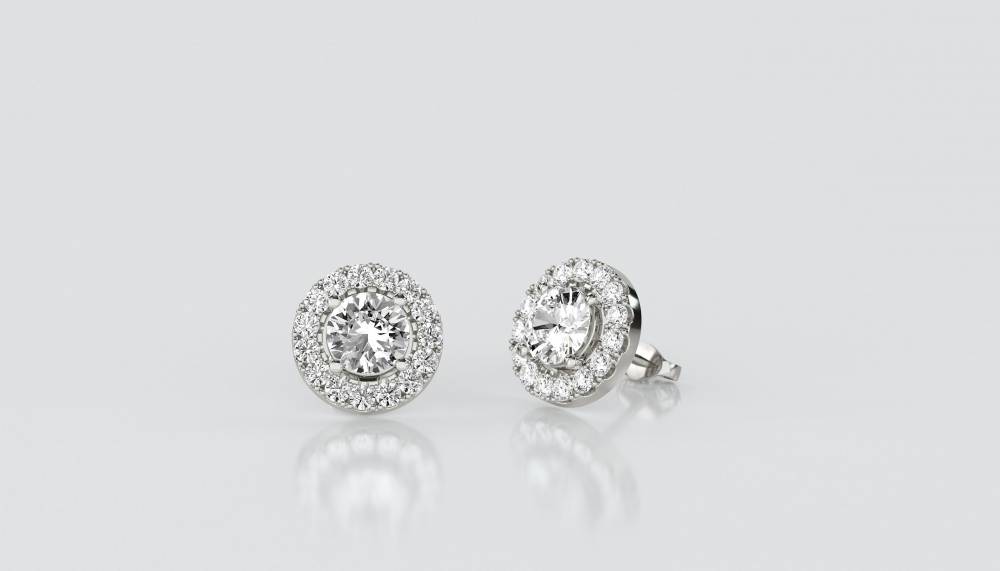 Round Diamond Single Halo Earrings P