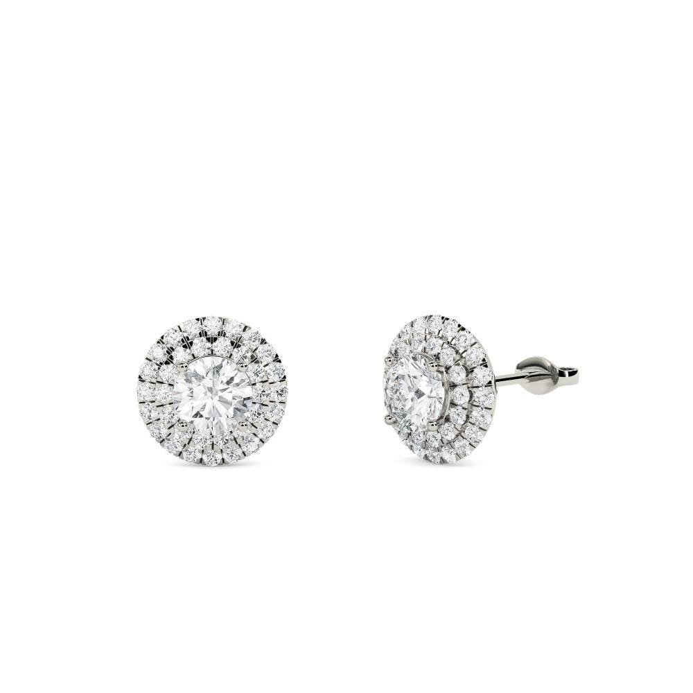 Round Diamond Double Halo Earrings P