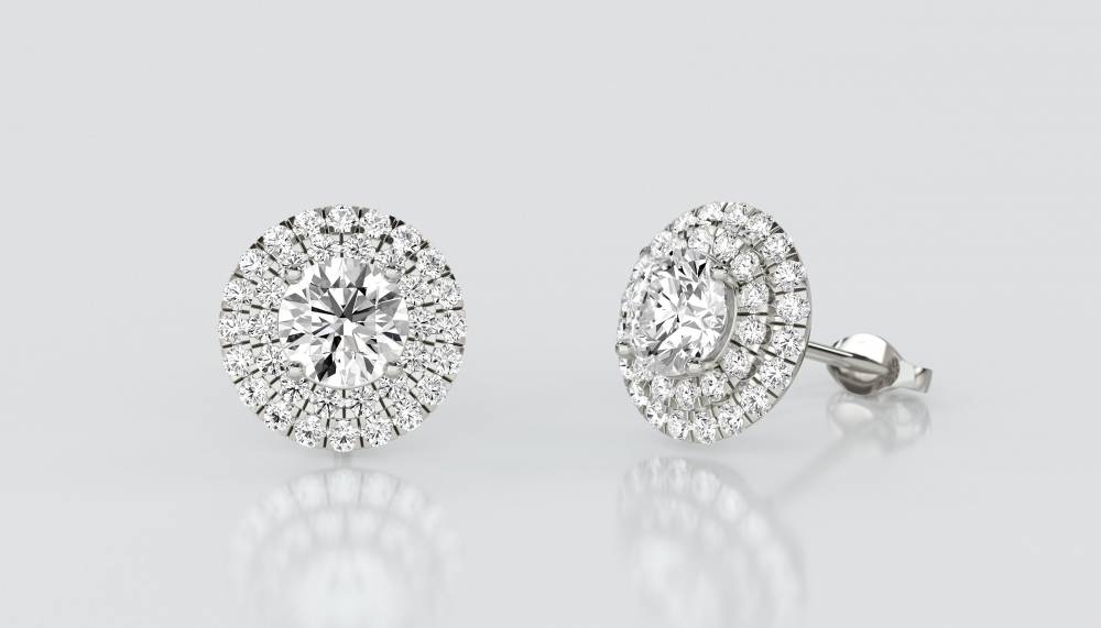 Round Diamond Double Halo Earrings P