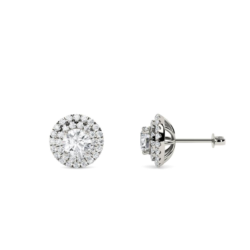 Round Diamond Double Halo Earrings P