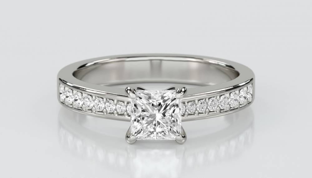 Petite Princess Diamond Shoulder Set Ring set in Platinum