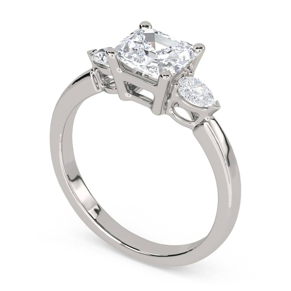 Elegant Asscher & Pear Diamond Trilogy Ring set in Platinum