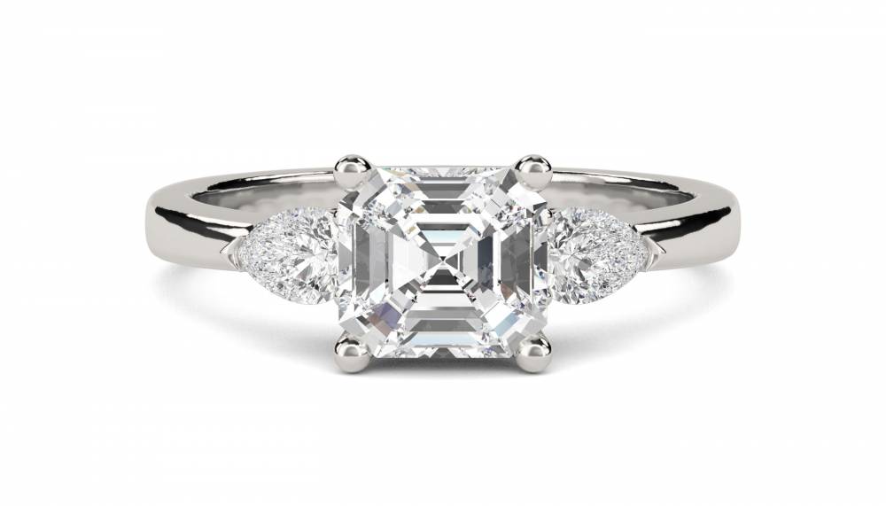 Elegant Asscher & Pear Diamond Trilogy Ring P