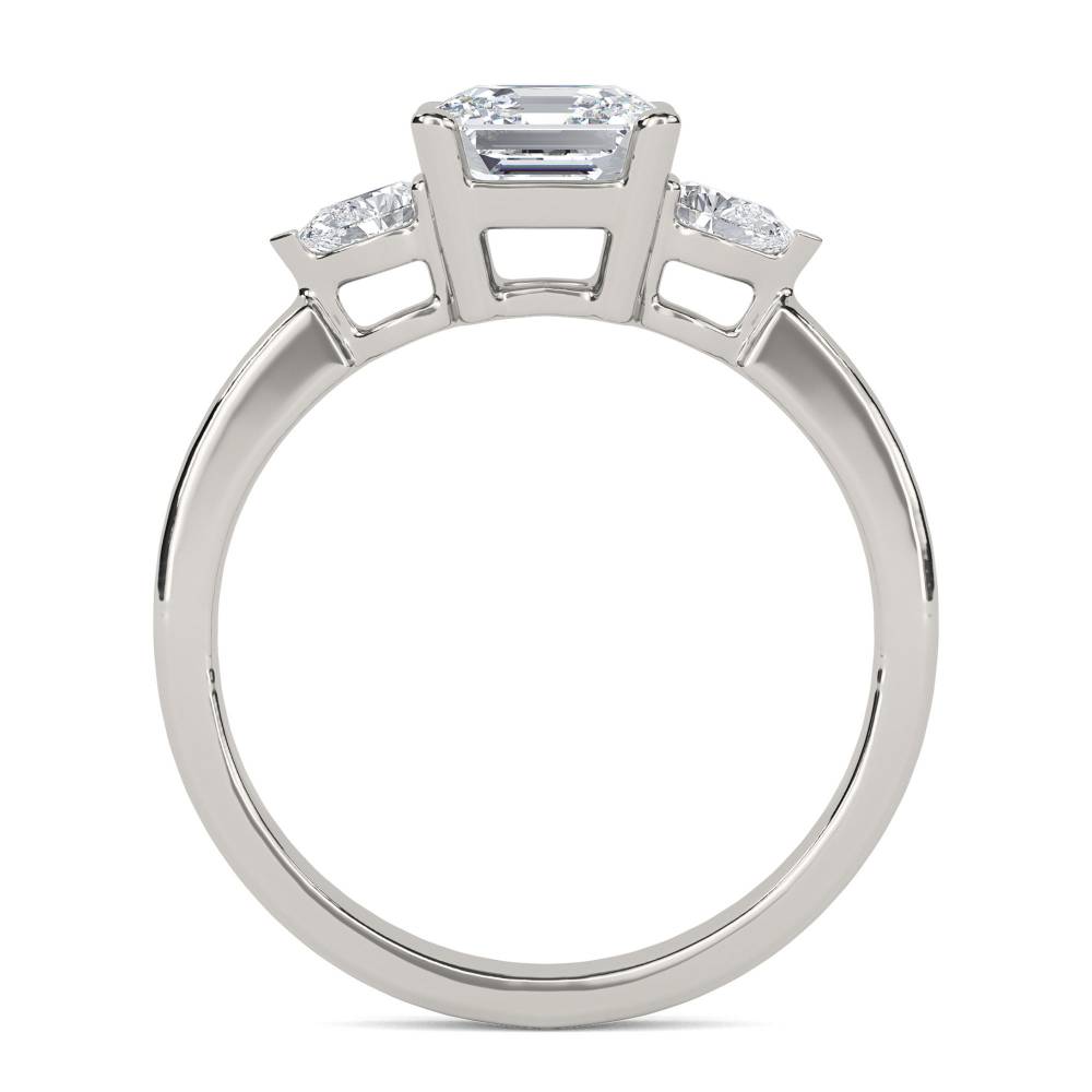 Elegant Asscher & Pear Diamond Trilogy Ring set in Platinum