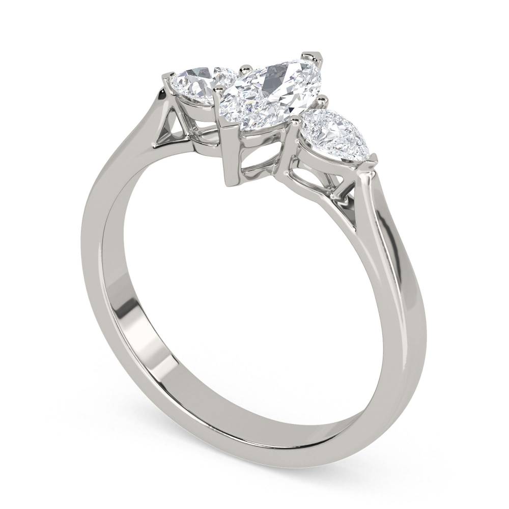 Unique Marquise & Pear Diamond Trilogy Ring P