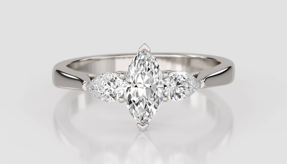 Unique Marquise & Pear Diamond Trilogy Ring P