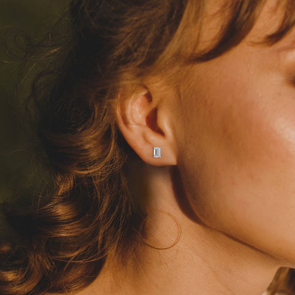 Classic Emerald Diamond Stud Earrings Image