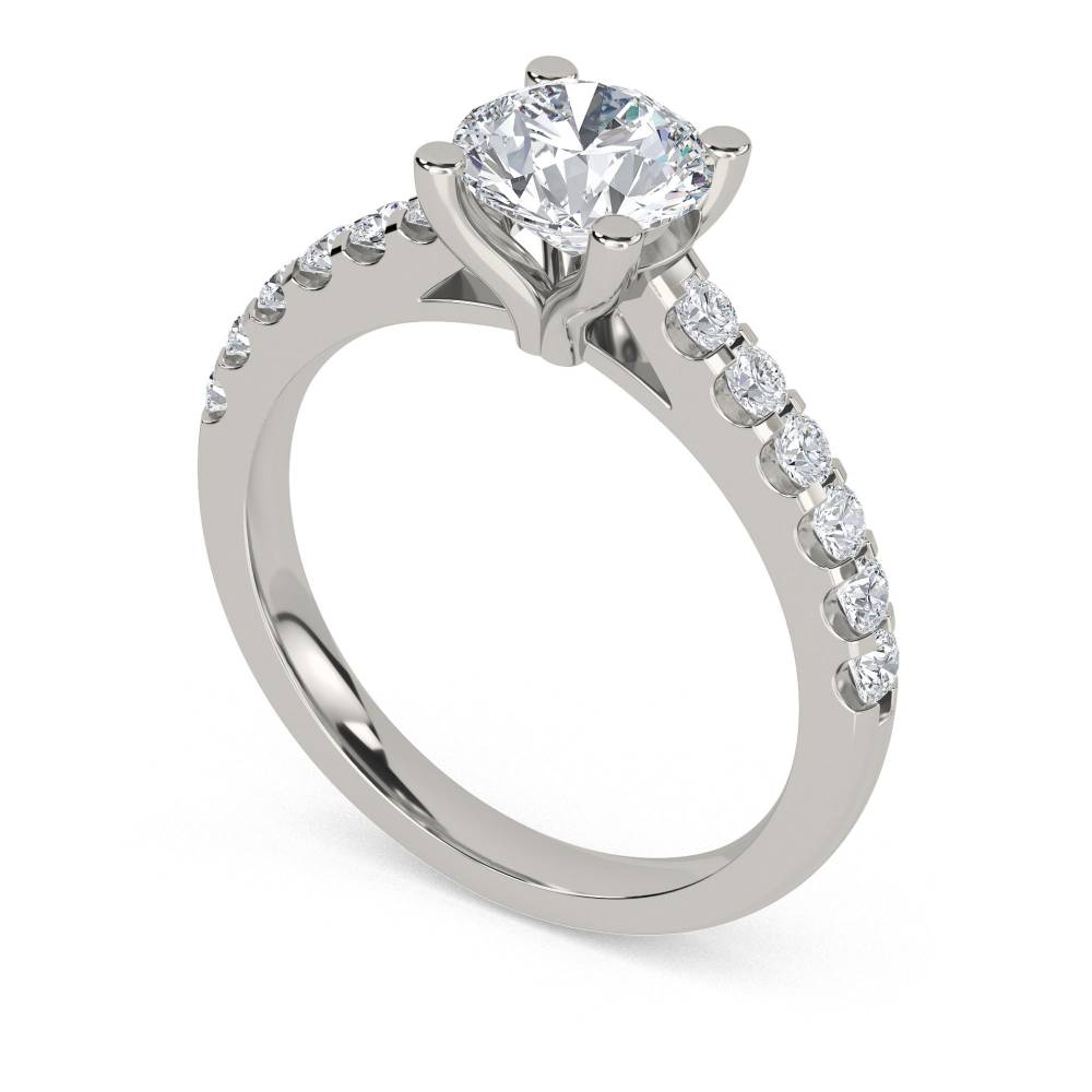 Round Shoulder Set Diamond Engagement Ring set in Platinum