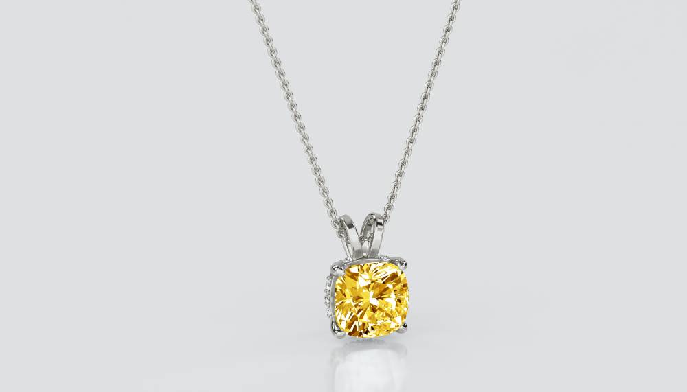 Cushion Yellow Diamond Solitaire Pendant P