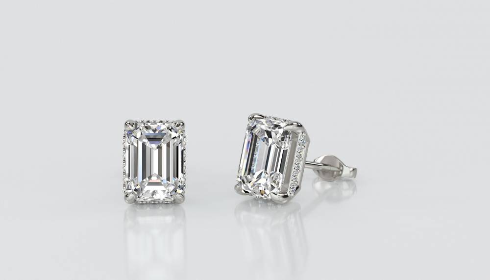 Emerald Diamond Halo Earrings Image