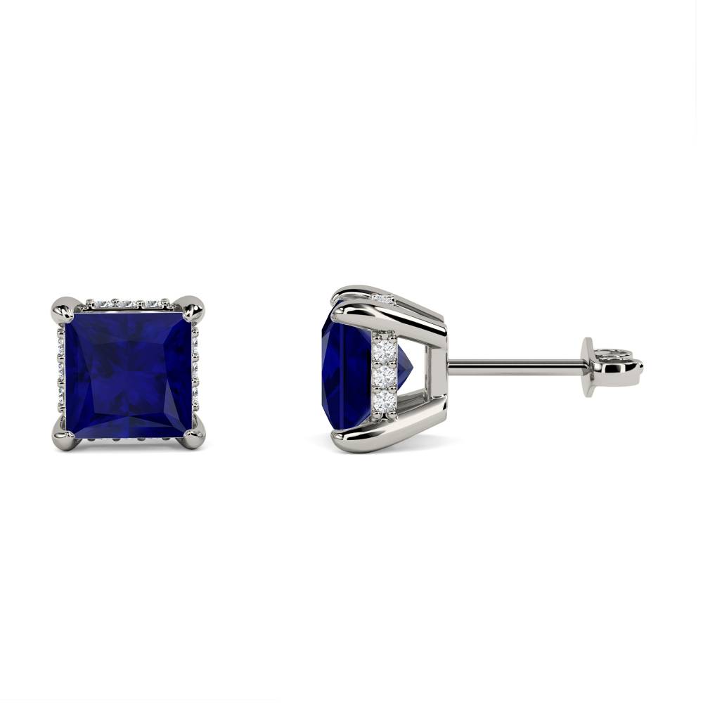 Princess Blue Sapphire Diamond Earrings Image