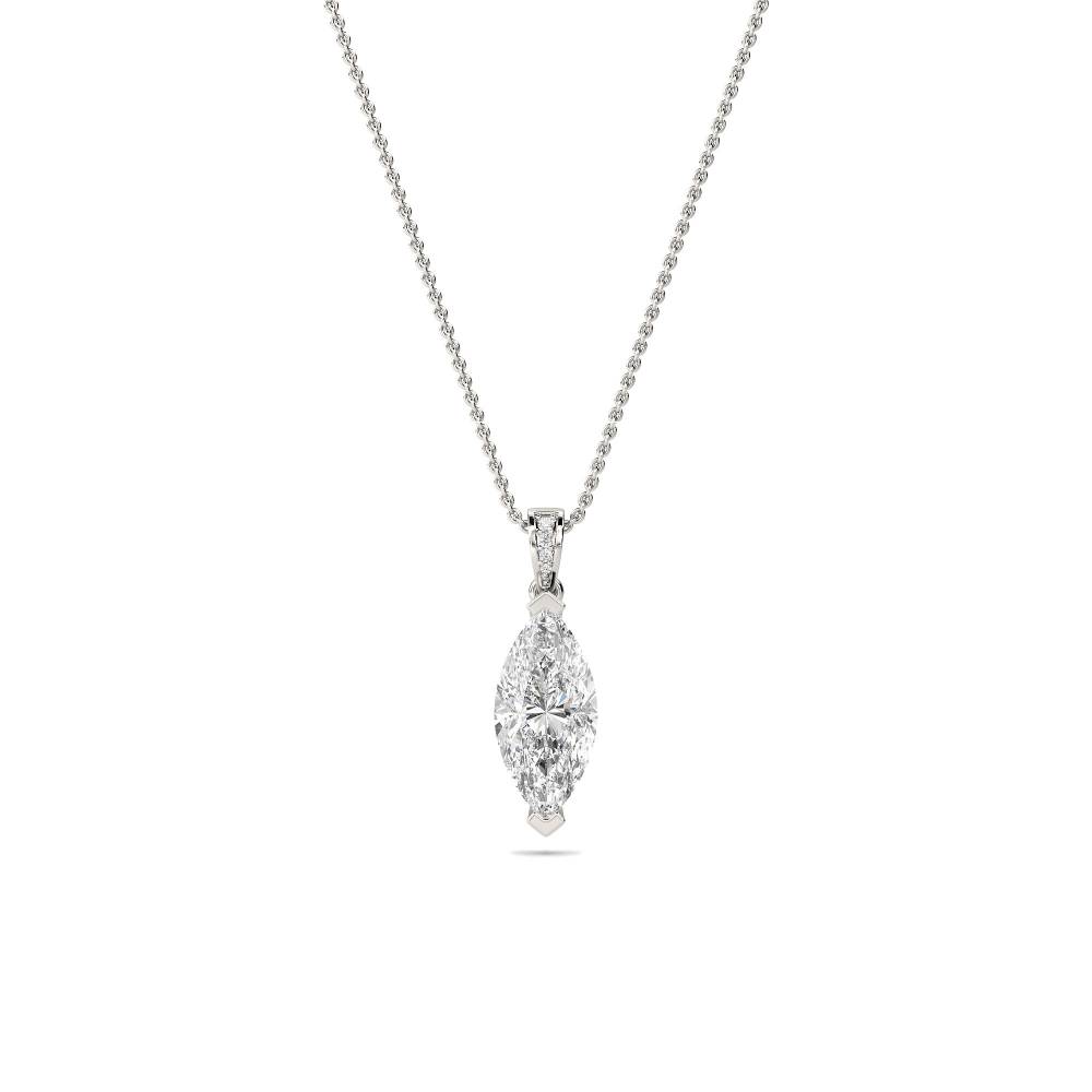 Modern Marquise & Round Diamond Solitaire Pendant P