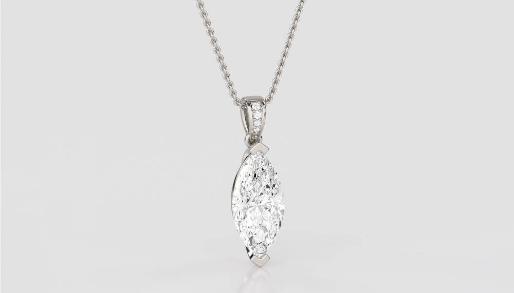 Modern Marquise & Round Diamond Solitaire Pendant P