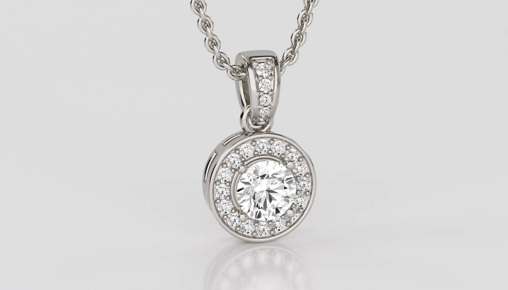 Round Diamond Single Halo Pendant P