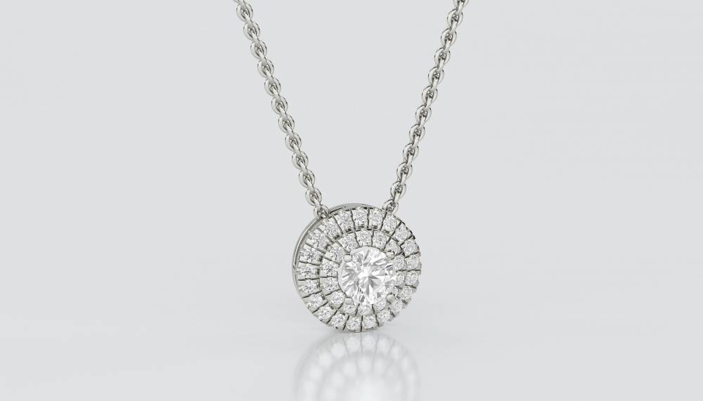 Round Diamond Double Halo Pendant P