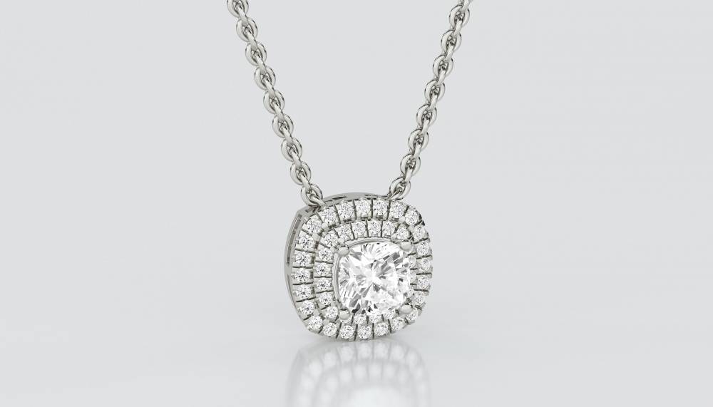 Cushion Shaped Diamond Single Halo Pendant P