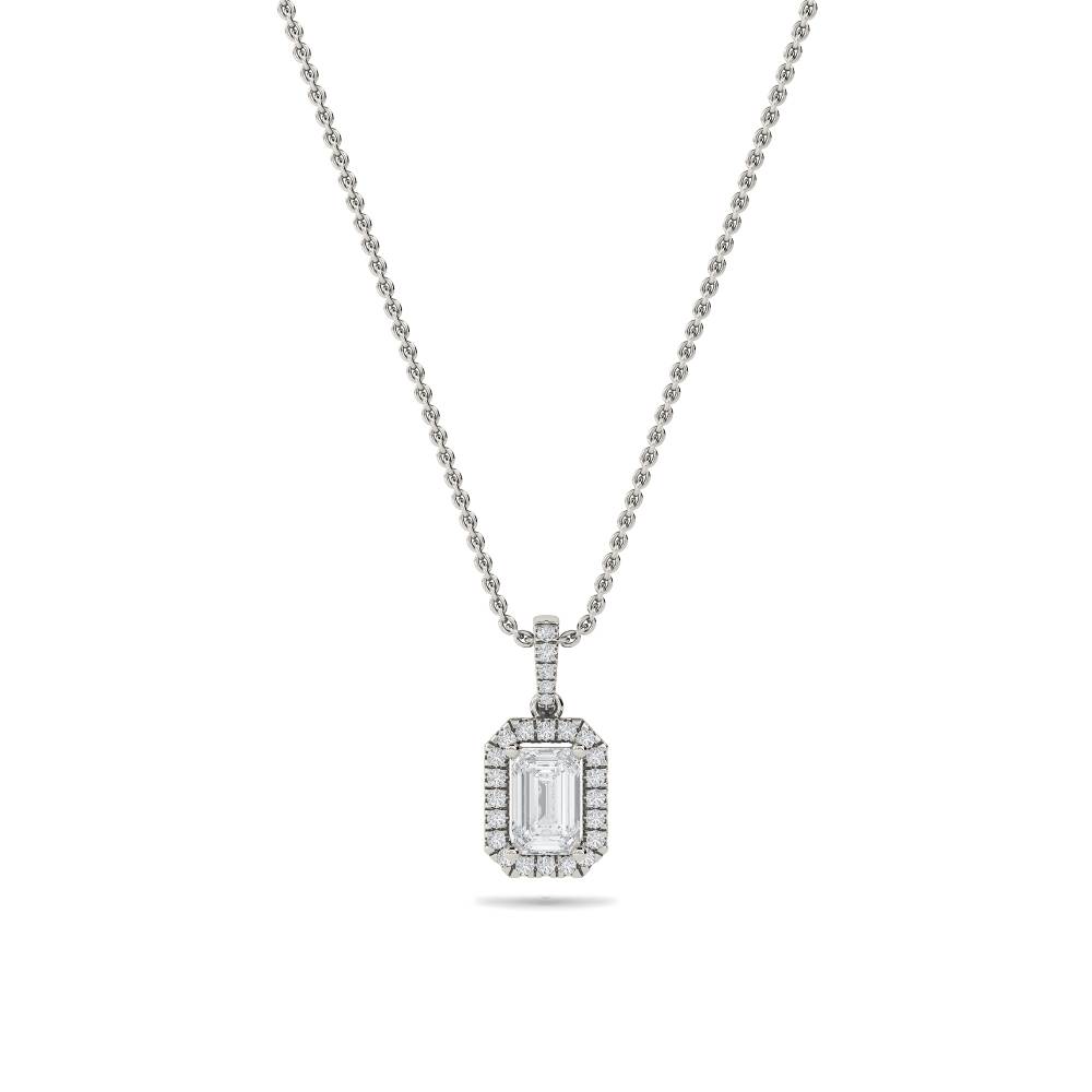 Emerald Diamond Single Halo Pendant P