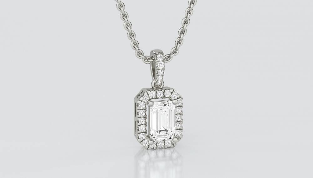 Emerald Diamond Single Halo Pendant P