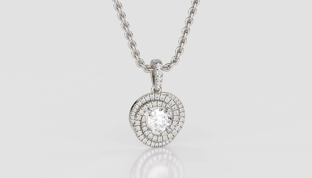 Stylish Round Diamond Double Halo Pendant P