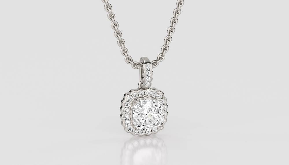 Cushion Shaped Diamond Single Halo Pendant P