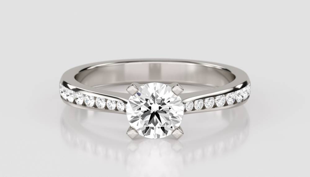 Round Diamond Shoulder Set Ring set in Platinum