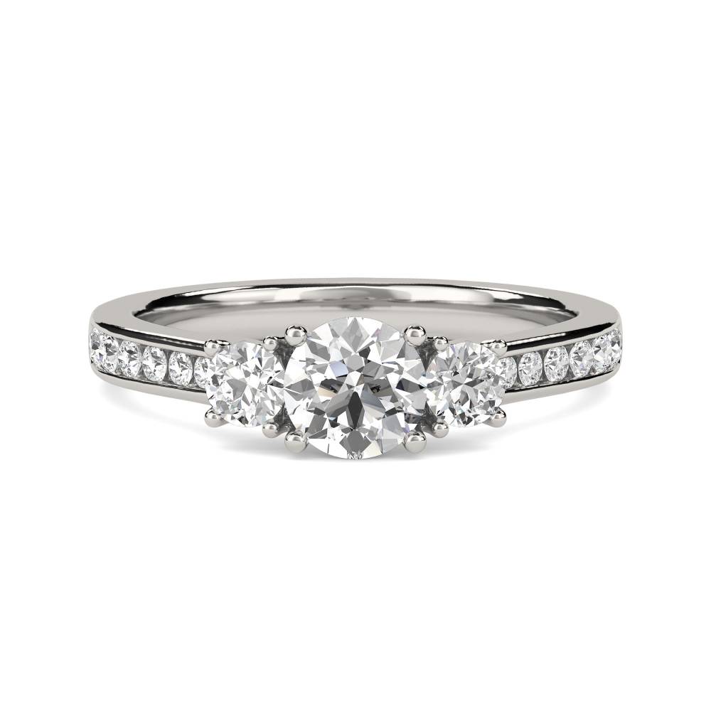 DHRX3177 3 Round Stone Diamond Ring With Shoulder Diamonds set in Platinum