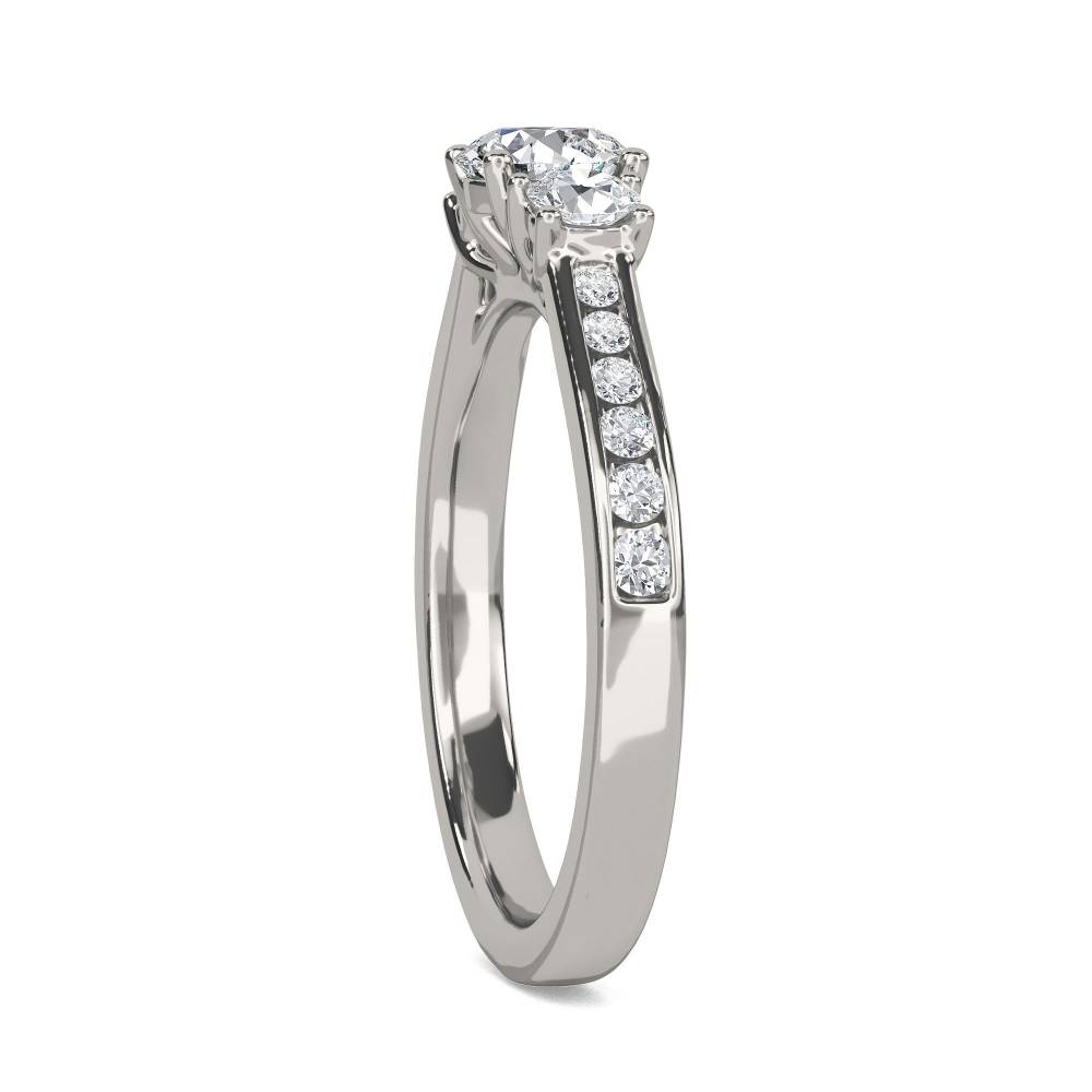 DHRX3177 3 Round Stone Diamond Ring With Shoulder Diamonds set in Platinum