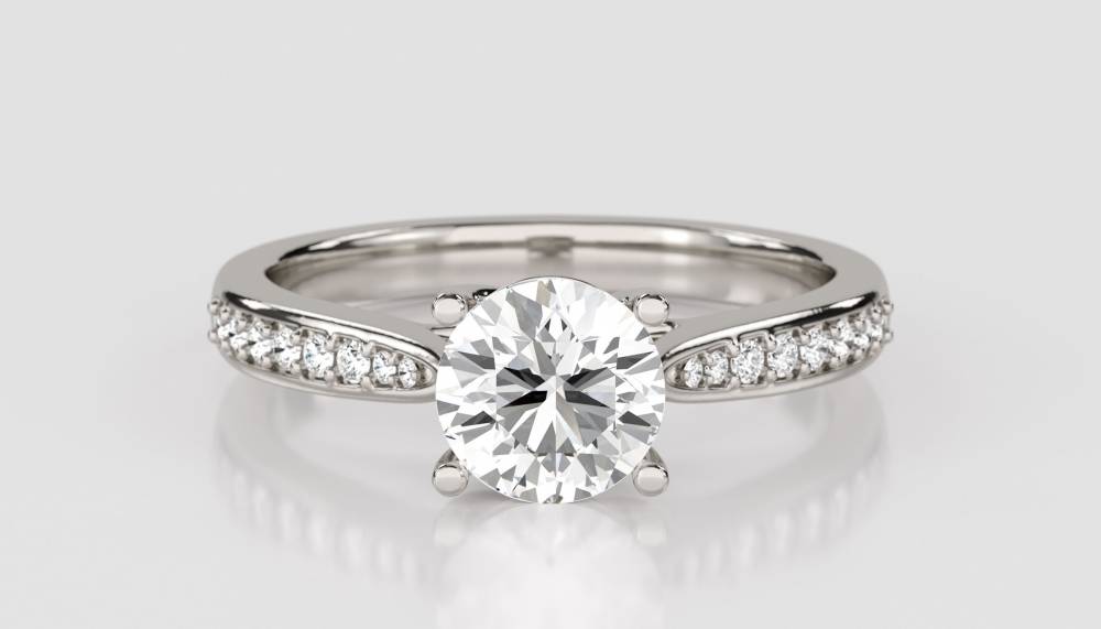 Round Diamond Shoulder Set Ring set in Platinum