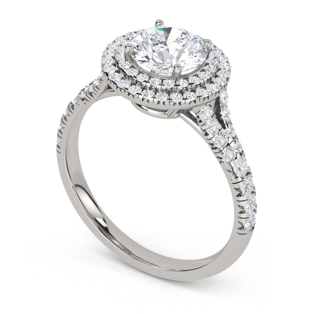 Round Diamond Single Halo Shoulder Set Ring set in Platinum