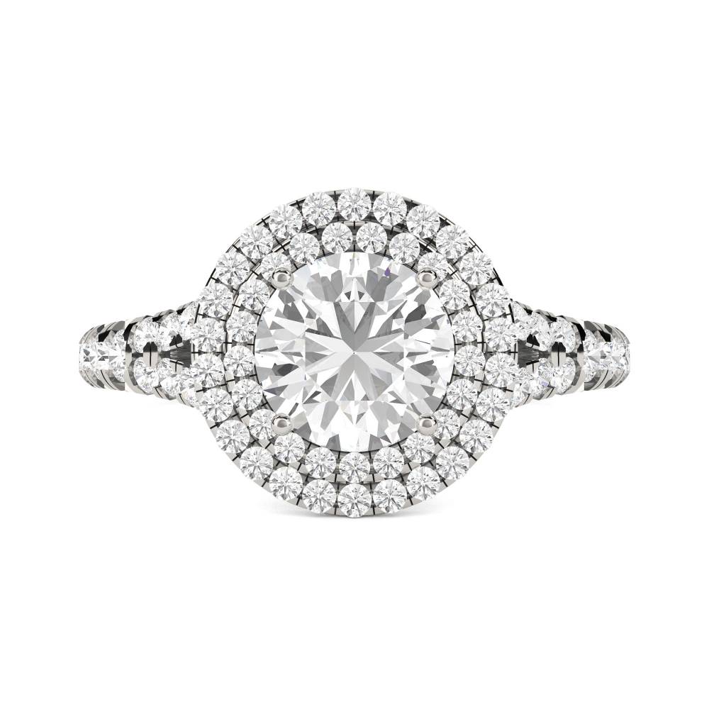 Round Diamond Single Halo Shoulder Set Ring set in Platinum