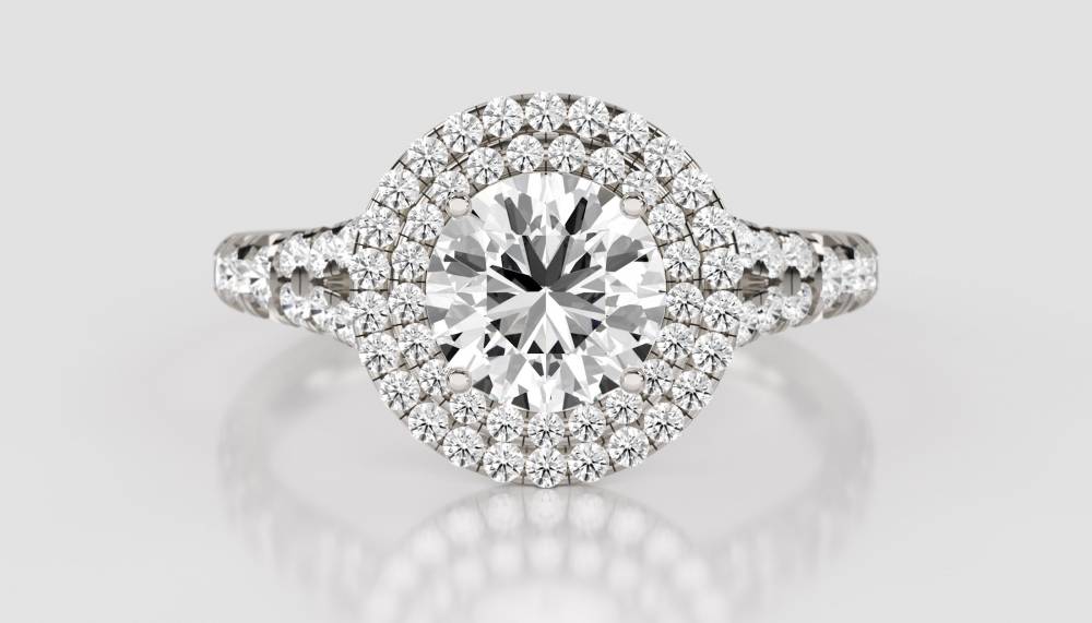 Round Diamond Single Halo Shoulder Set Ring set in Platinum