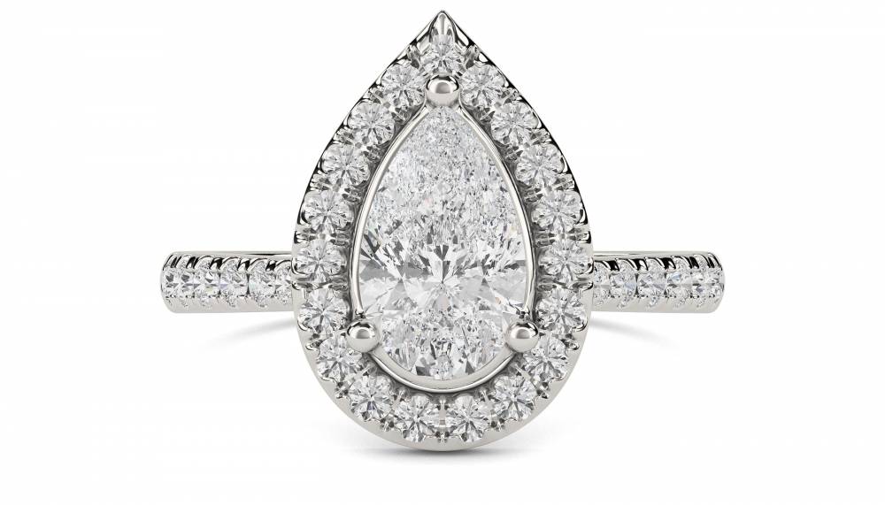 Pear Diamond Single Halo Shoulder Set Ring Image