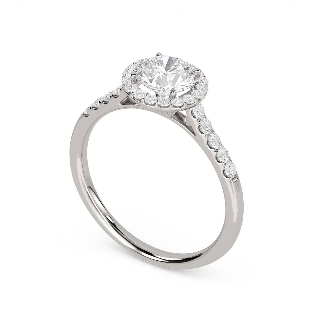 Round Diamond Single Halo Shoulder Set Ring P