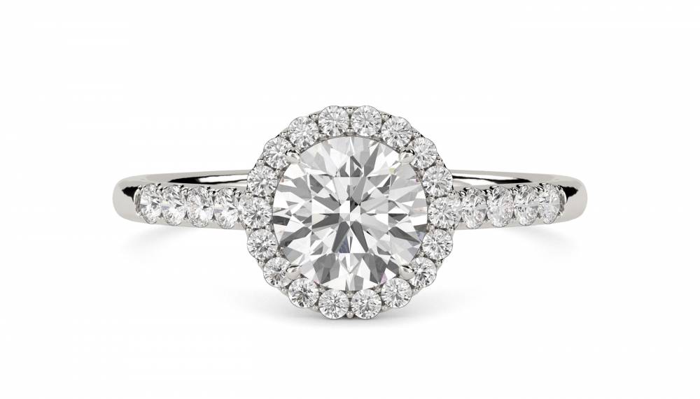 Round Diamond Single Halo Shoulder Set Ring P