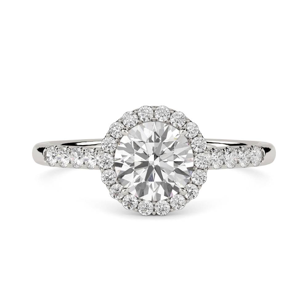 Round Diamond Single Halo Shoulder Set Ring P