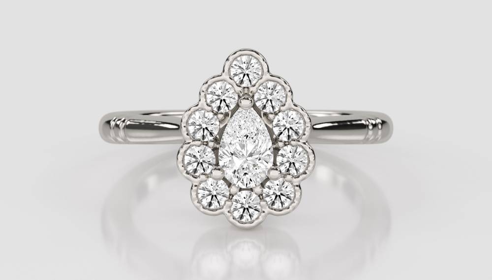 Pear Diamond Milgrain Set Designer Ring set in Platinum