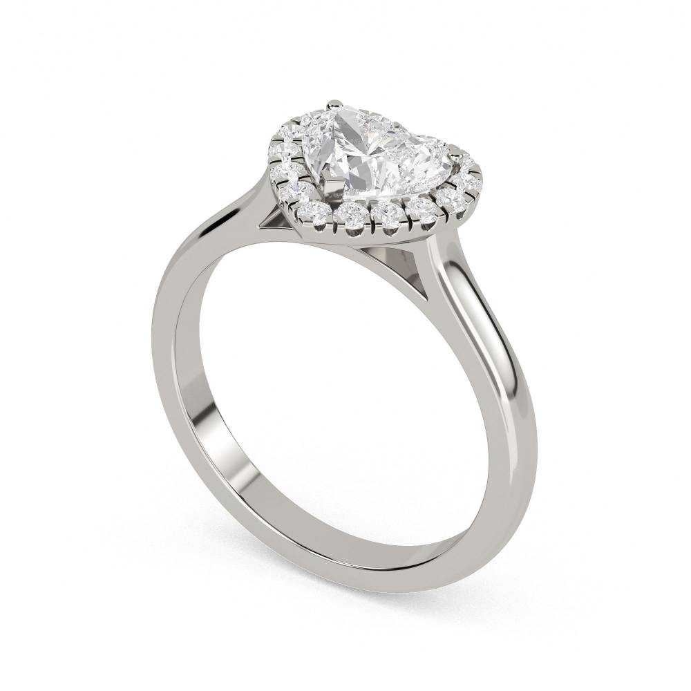 Modern Heart Diamond Single Halo Ring set in Platinum