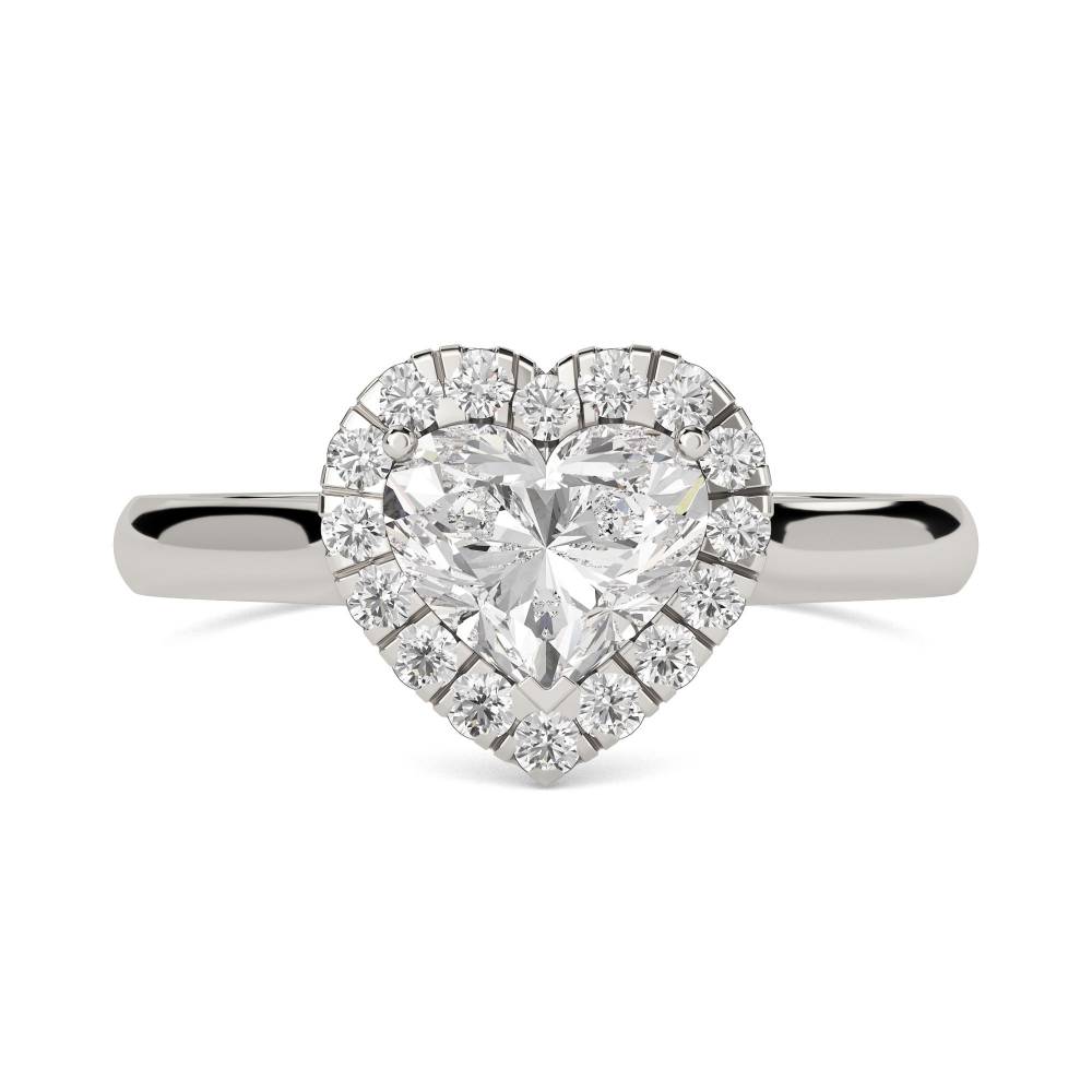 Modern Heart Diamond Single Halo Ring set in Platinum