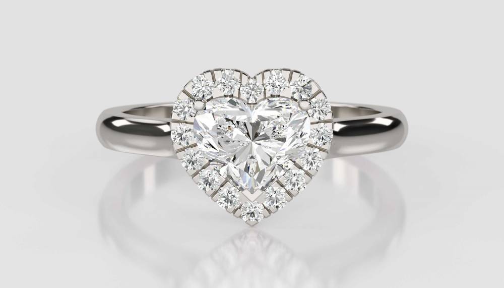 Modern Heart Diamond Single Halo Ring set in Platinum