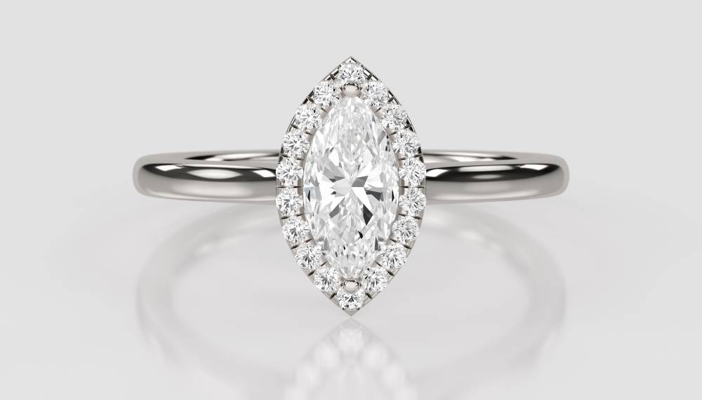 Marquise & Round Diamond Single Halo Ring P