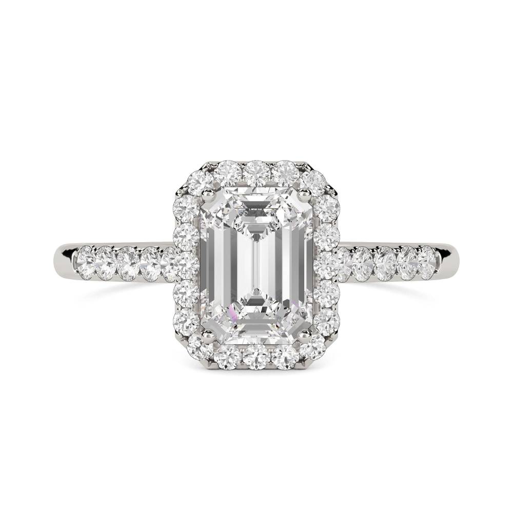 Emerald Diamond Single Halo Shoulder Set Ring set in Platinum