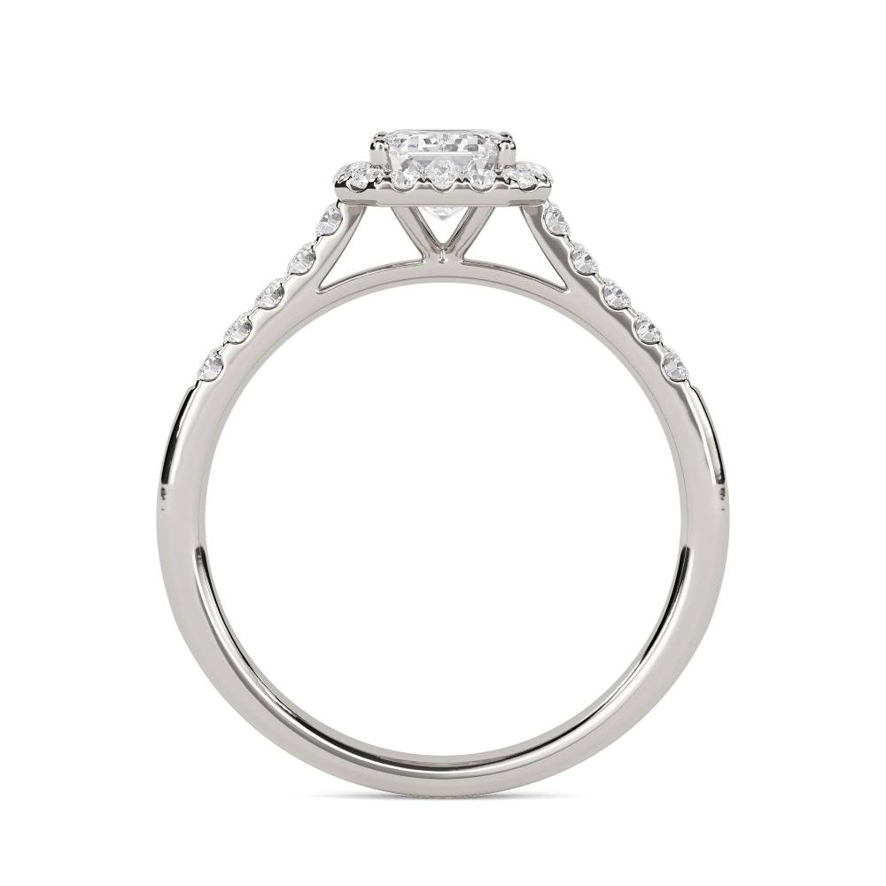 Emerald Diamond Single Halo Shoulder Set Ring set in Platinum